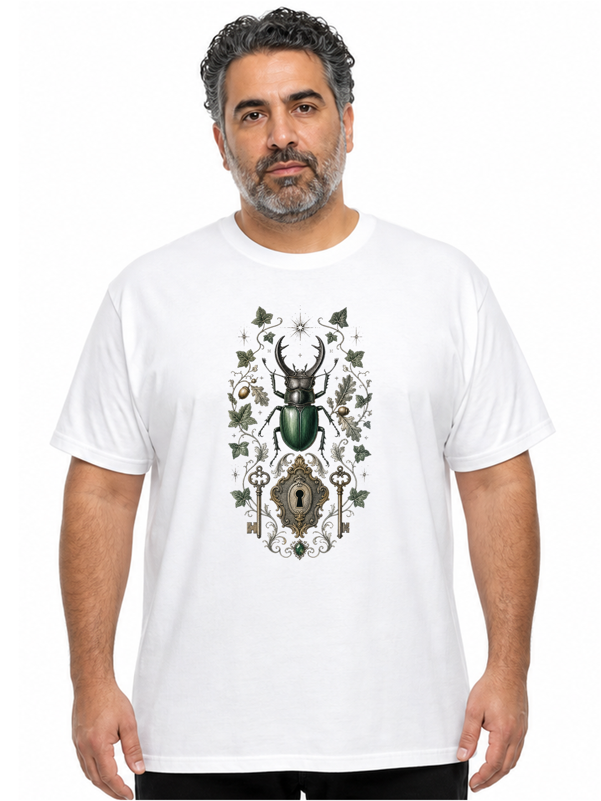 Cabinet de curiosités naturaliste | CCN-05 | Homme | Blanc | Porte | Recto | Secret du Scarabée