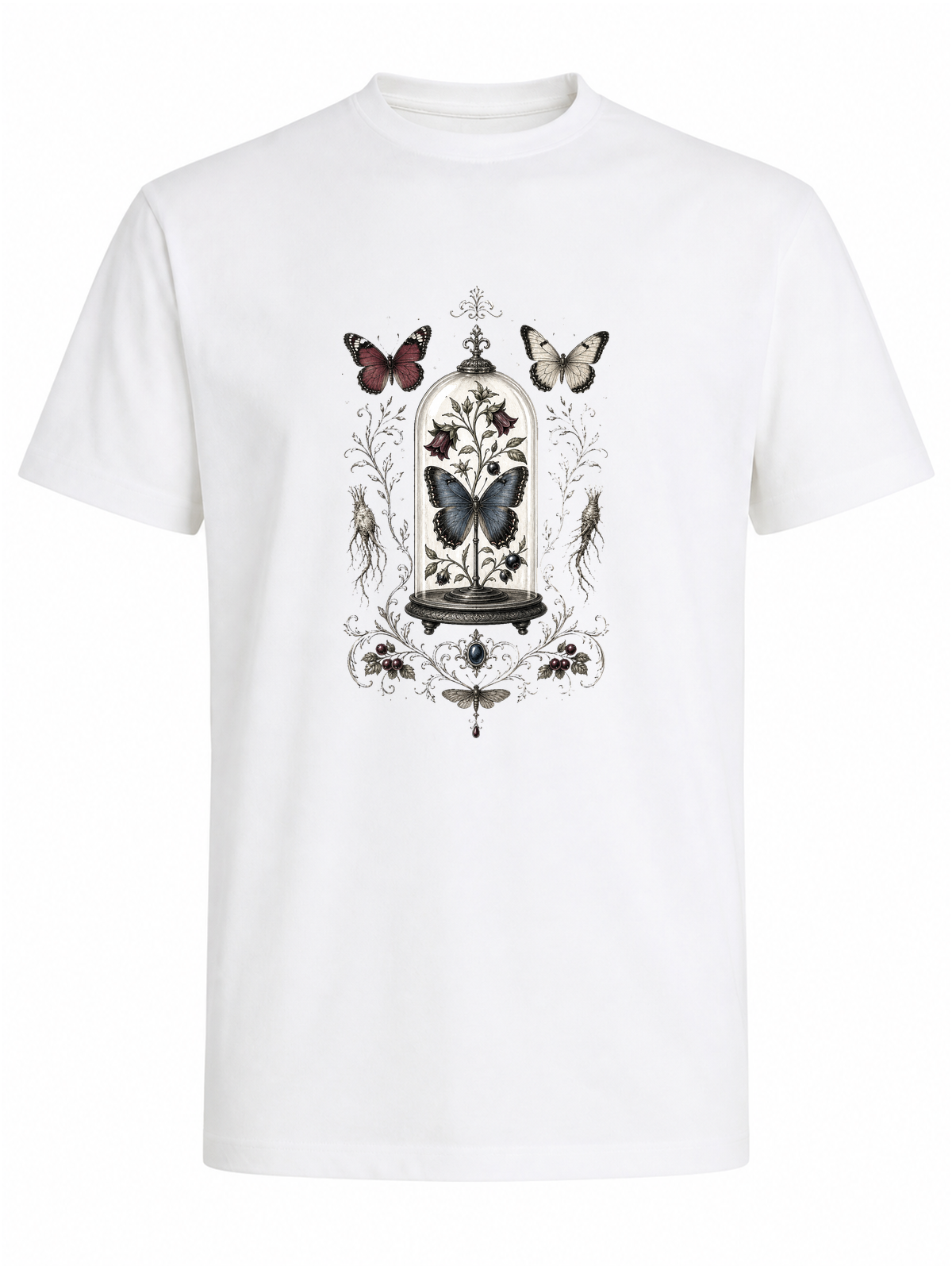 Cabinet de curiosités naturaliste | CCN-07 | Homme | Blanc | Sans modèle | Recto | Cloche aux Papillons