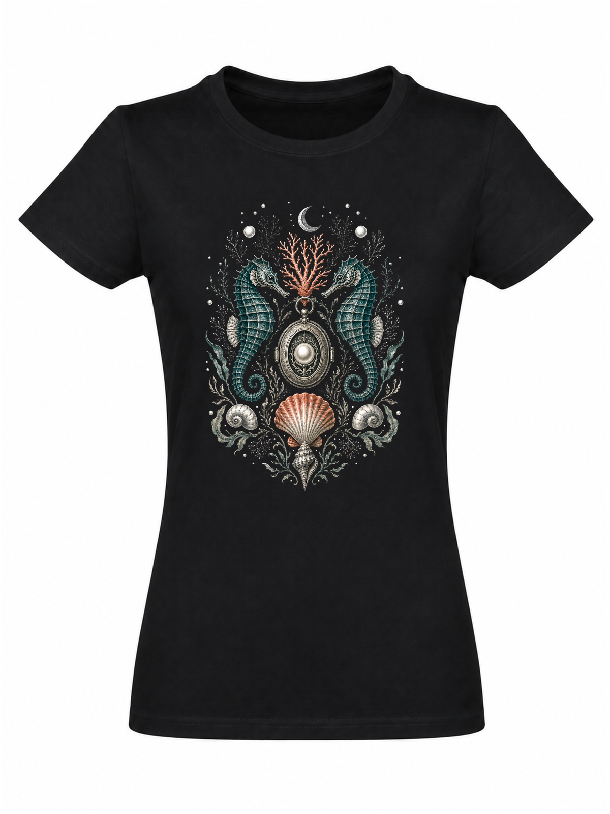 Cabinet de curiosités naturaliste | CCN-08 | Femme | Noir | Sans modèle | Recto | Médaillon des Abysses