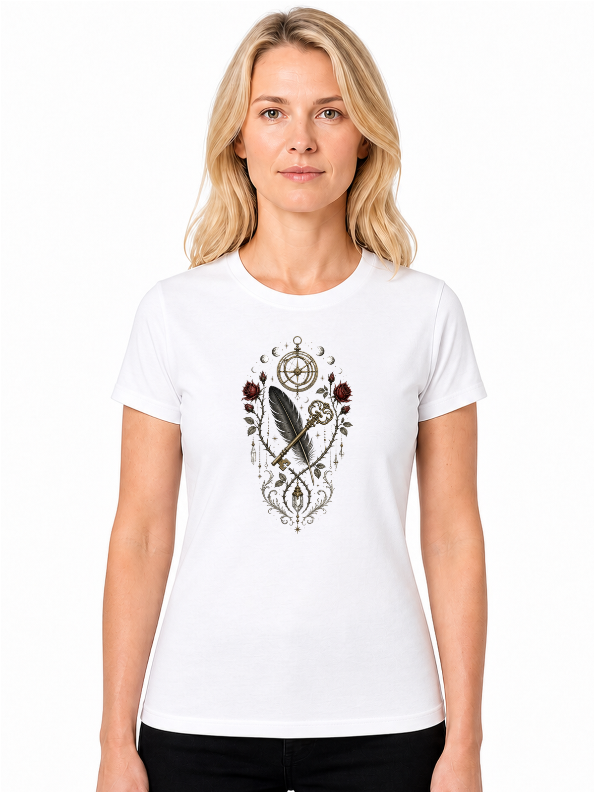Cabinet de curiosités naturaliste | CCN-09 | Femme | Blanc | Porte | Recto | Clé du Corbeau