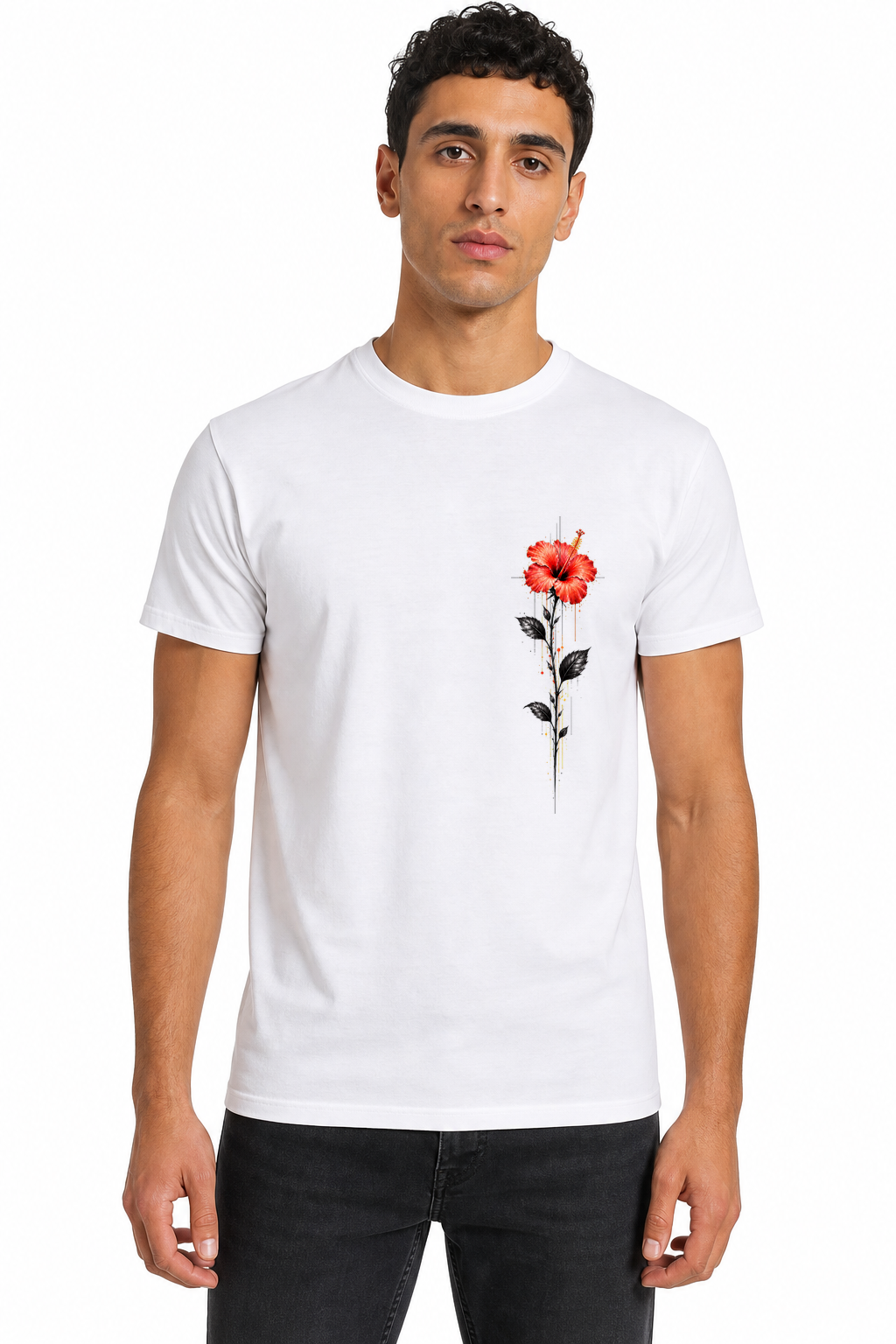 IA|Fleurs Graphiques|FLR-010|Homme|Blanc|Porte|Recto
