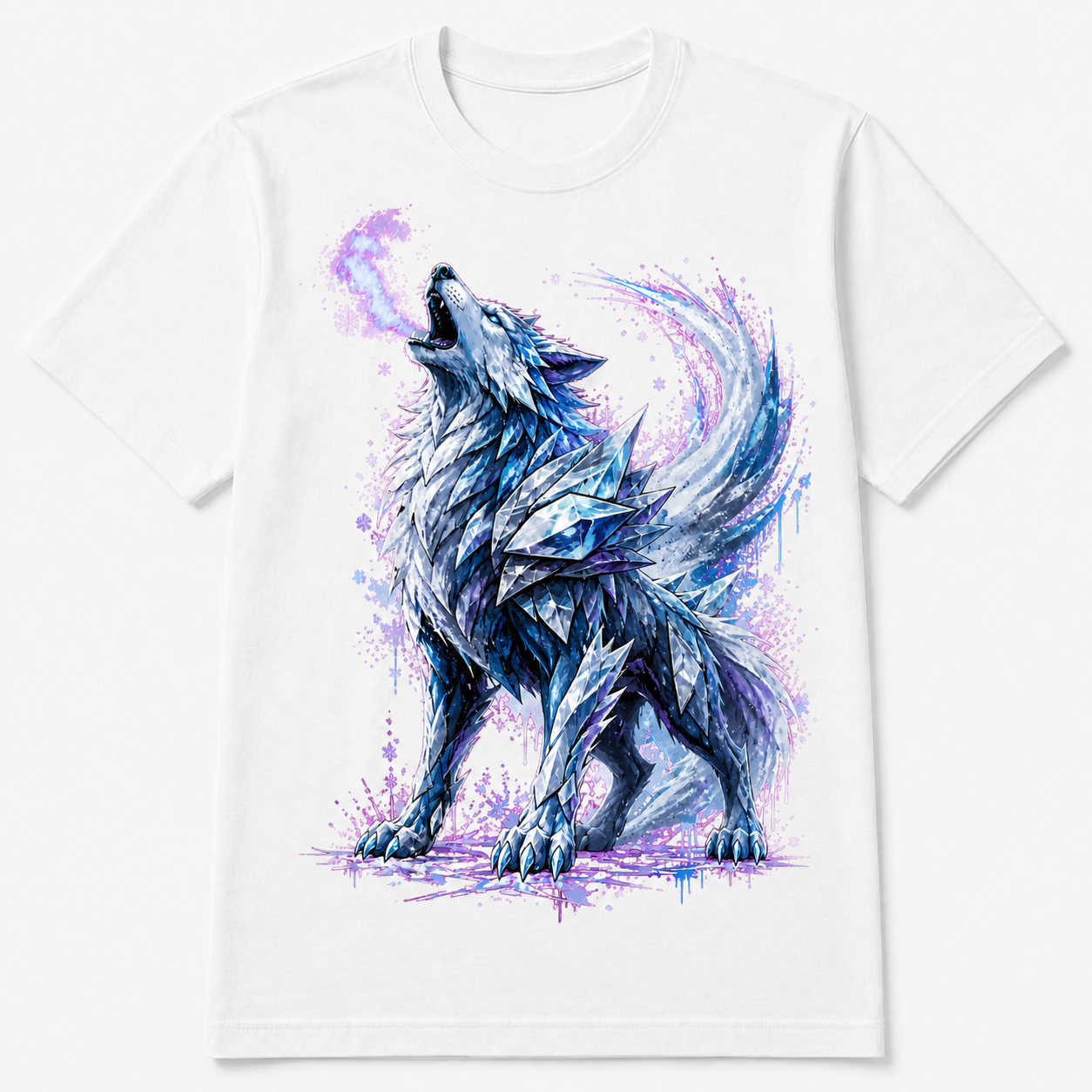 T-shirt blanc Cryowolf — collection Néo-Bestiaire